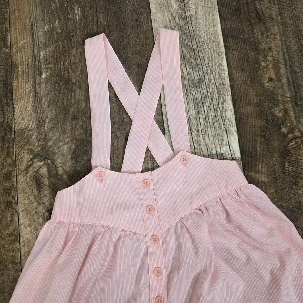 Vintage Girls Pink Pinafore Dress Button Front Cottagecore Easter 8-10